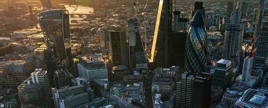 Birds-eye view of the city of London buildings