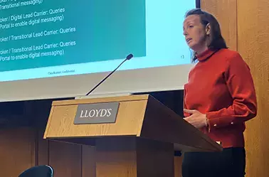 speaking at podium